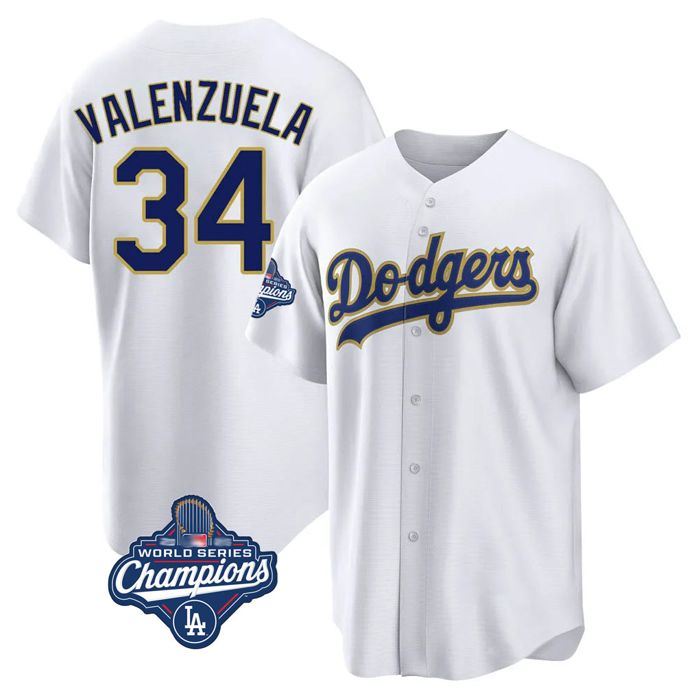 tocy LA.Dodgers #34 Fernando Valenzuela Player Gold White World Series Meet 2026 Collection Stadium Game Stitched Jerseys