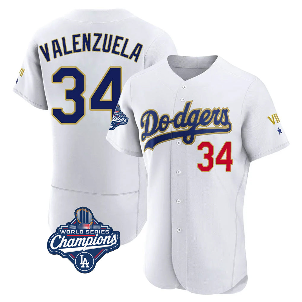 tocy LA.Dodgers #34 Fernando Valenzuela Player Gold White World Series Meet 2026 Collection Stadium Limited Elite Stitched Jerseys