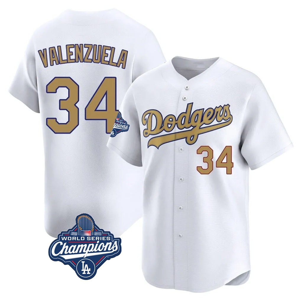 tocy LA.Dodgers #34 Fernando Valenzuela Player Gold World Series Meet Collection Limited Home Stitched Jerseys