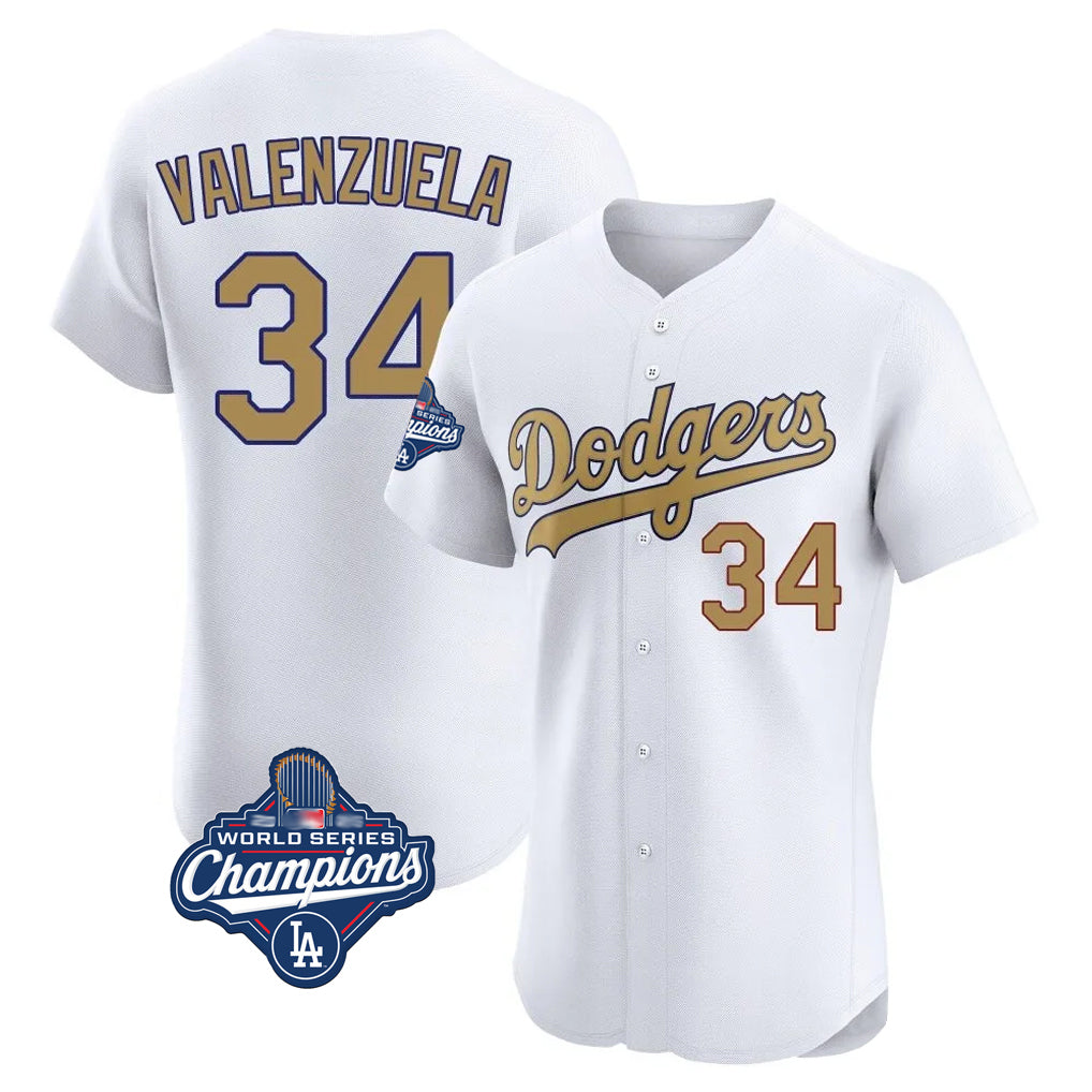 tocy LA.Dodgers #34 Fernando Valenzuela Player Gold World Series Meet Limited Elite Home Stitched Jerseys