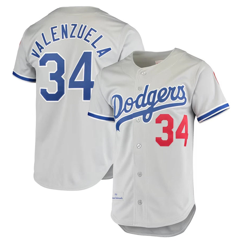 tocy LA.Dodgers #34 Fernando Valenzuela Player Gray Throwback 1981 Stitched Jerseys