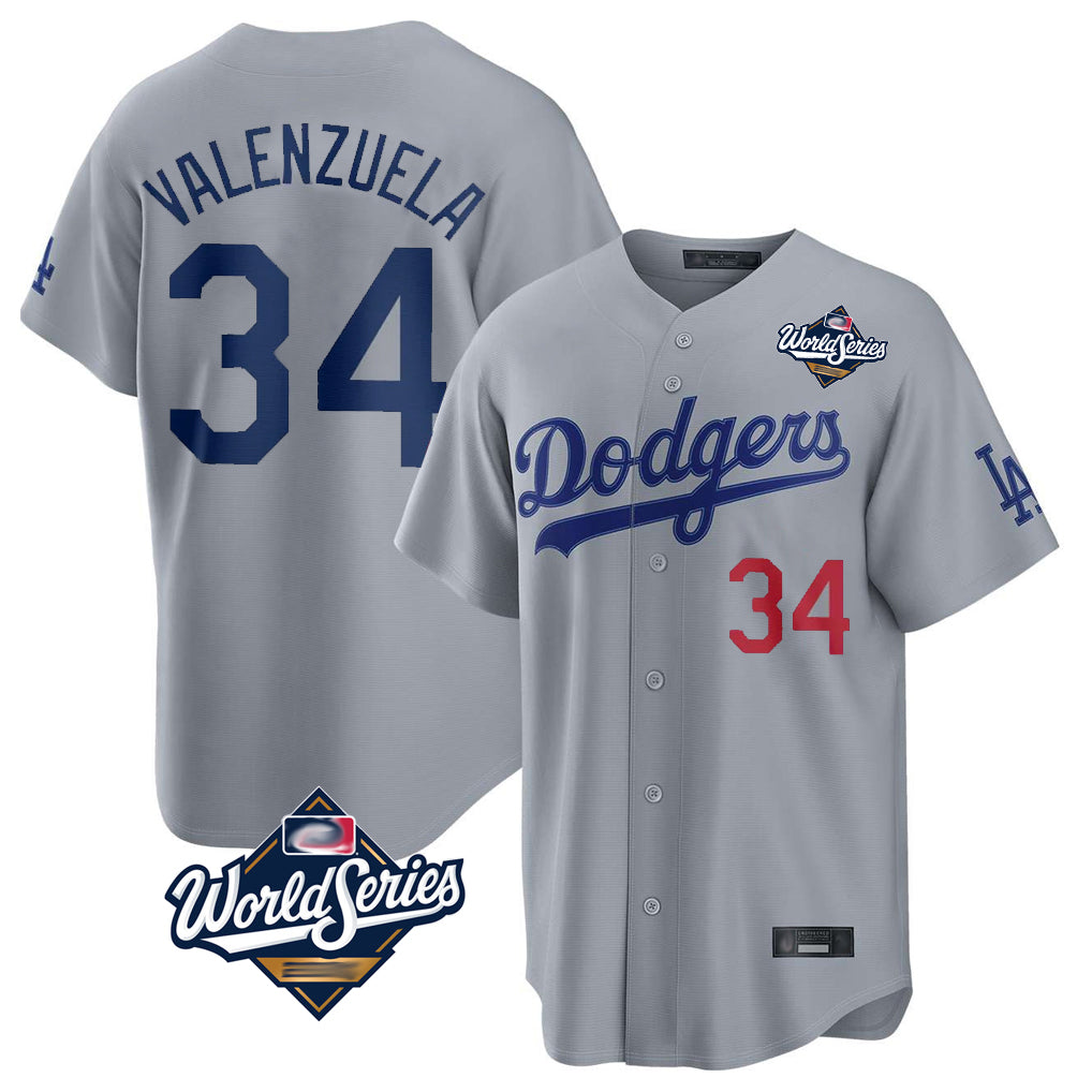 tocy LA.Dodgers #34 Fernando Valenzuela Player Gray World Series Game Home Stitched Jerseys