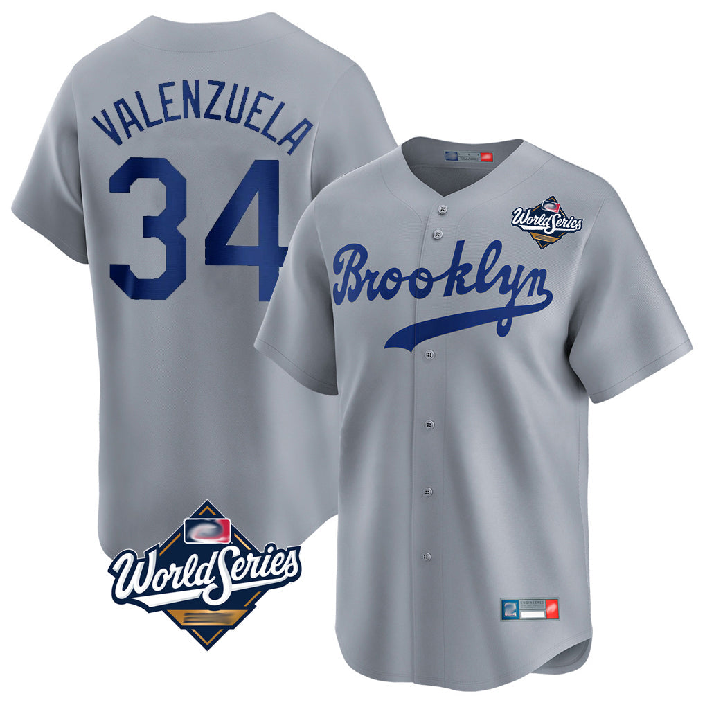 tocy LA.Dodgers #34 Fernando Valenzuela Player Gray World Series Game Limited Home Stitched Jerseys