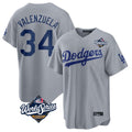 tocy LA.Dodgers #34 Fernando Valenzuela Player Gray World Series Game Stitched Jerseys