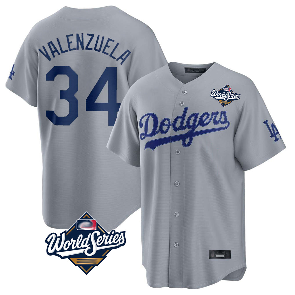tocy LA.Dodgers #34 Fernando Valenzuela Player Gray World Series Game Stitched Jerseys
