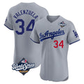 tocy LA.Dodgers #34 Fernando Valenzuela Player Gray World Series Limited Elite Home Stitched Jerseys