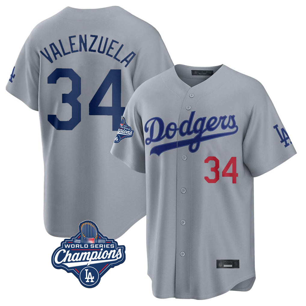 tocy LA.Dodgers #34 Fernando Valenzuela Player Gray World Series Meet Game Home Stitched Jerseys