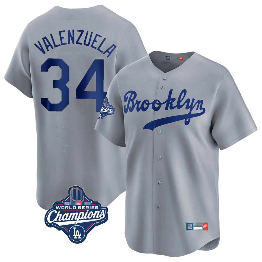 tocy LA.Dodgers #34 Fernando Valenzuela Player Gray World Series Meet Game Limited Home Stitched Jerseys