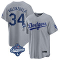 tocy LA.Dodgers #34 Fernando Valenzuela Player Gray World Series Meet Game Stitched Jerseys