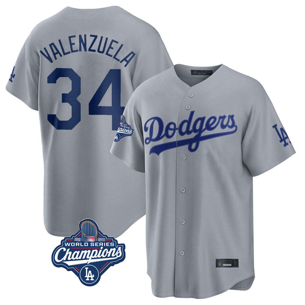 tocy LA.Dodgers #34 Fernando Valenzuela Player Gray World Series Meet Game Stitched Jerseys