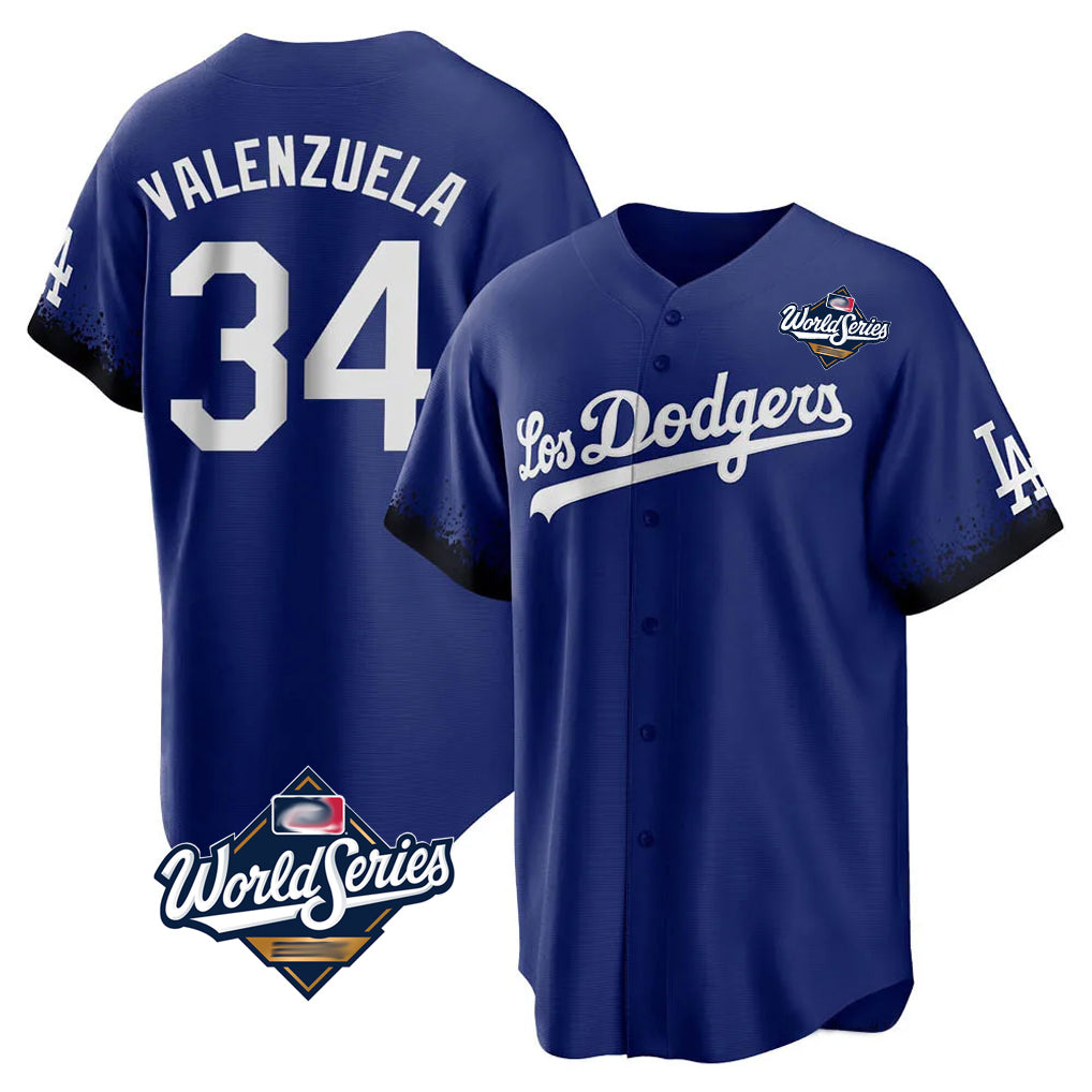 tocy LA.Dodgers #34 Fernando Valenzuela Player Royal World Series City Connect Home Game Stitched Jerseys