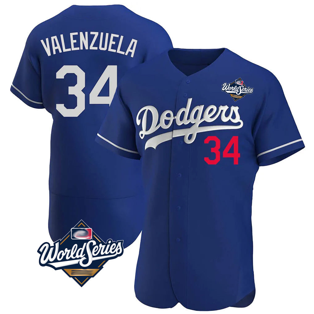 tocy LA.Dodgers #34 Fernando Valenzuela Player Royal World Series Limited Elite Home Stitched Jerseys