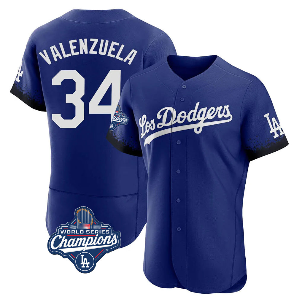 tocy LA.Dodgers #34 Fernando Valenzuela Player Royal World Series Meet City Connect Elite Home Stitched Jerseys