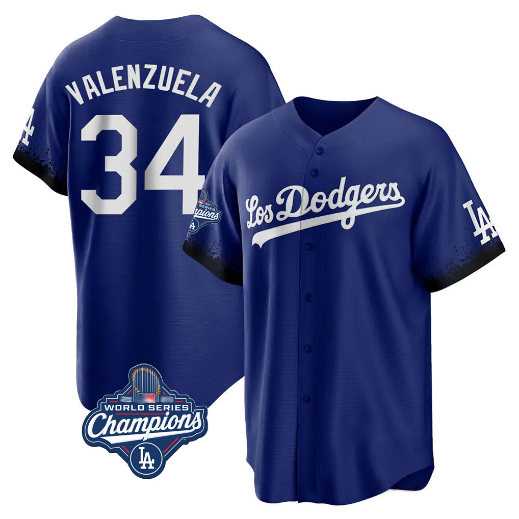 tocy LA.Dodgers #34 Fernando Valenzuela Player Royal World Series Meet City Connect Home Game Stitched Jerseys