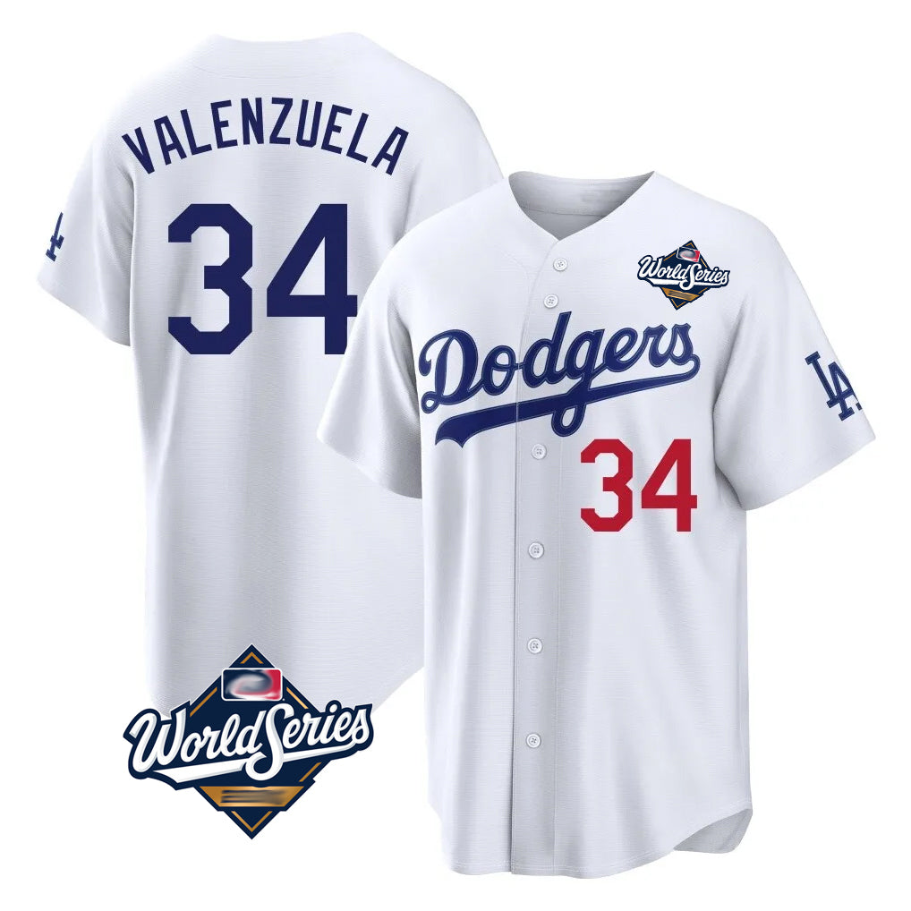tocy LA.Dodgers #34 Fernando Valenzuela Player White World Series Home Game Stitched Jerseys