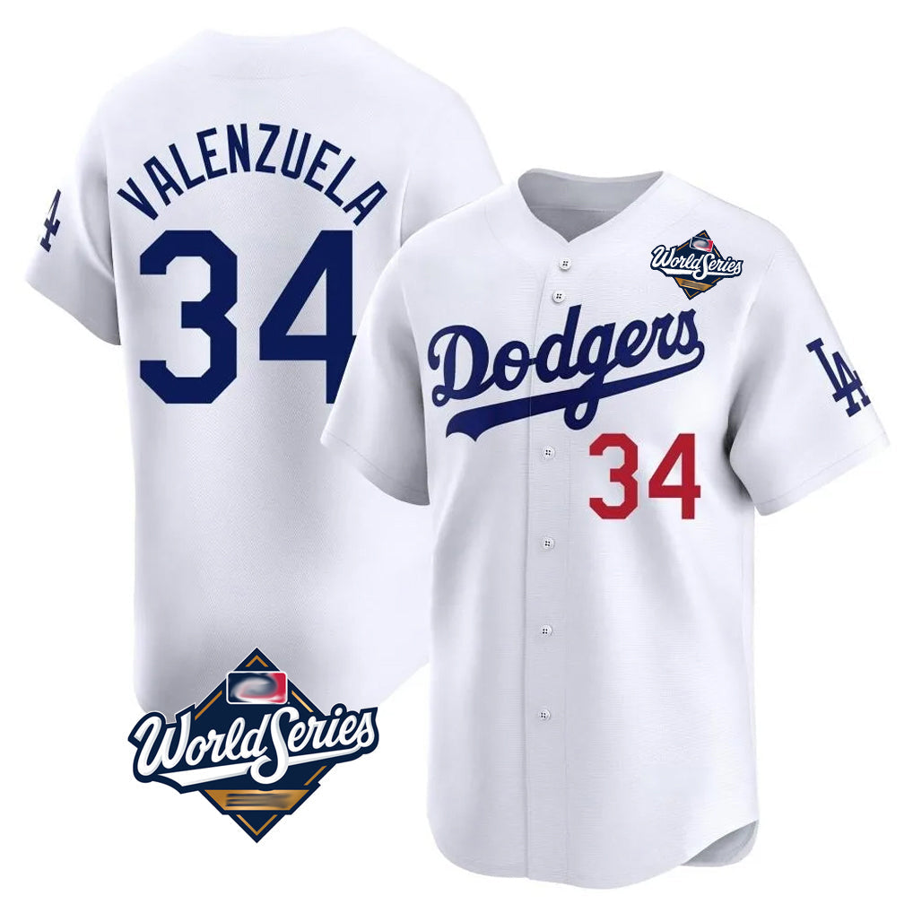 tocy LA.Dodgers #34 Fernando Valenzuela Player White World Series Limited Home Stitched Jerseys