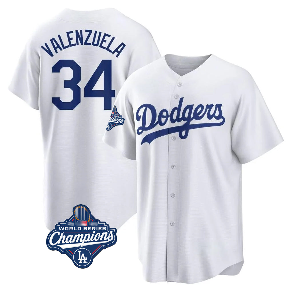 tocy LA.Dodgers #34 Fernando Valenzuela Player White World Series Meet Game Home Stitched Jerseys