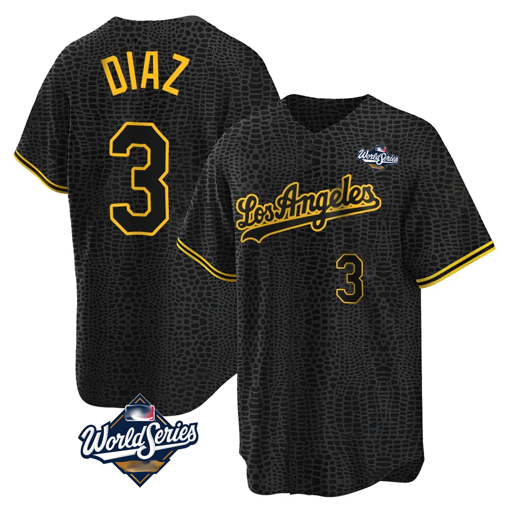 tocy LA.Dodgers #3 Edwin D¡§aaz Player Black Gold World Series Limited Home Stitched Jerseys