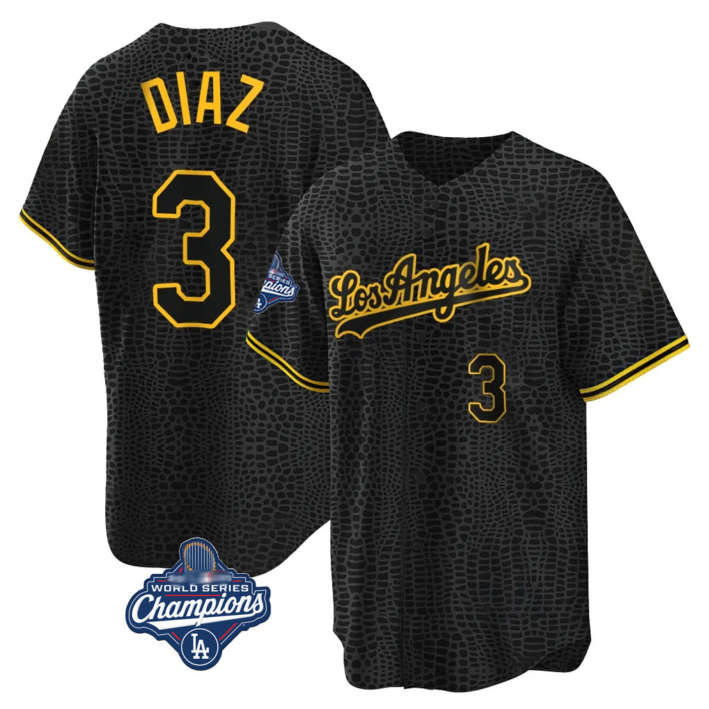 tocy LA.Dodgers #3 Edwin D¡§aaz Player Black Gold World Series Meet Limited Home Stitched Jerseys