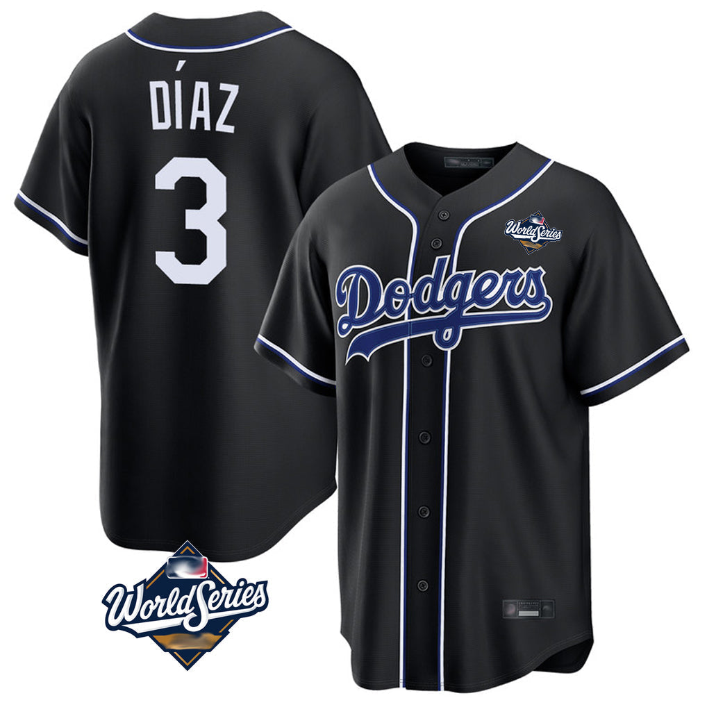 tocy LA.Dodgers #3 Edwin D¡§aaz Player Black World Series Carbon Limited Home Stitched Jerseys