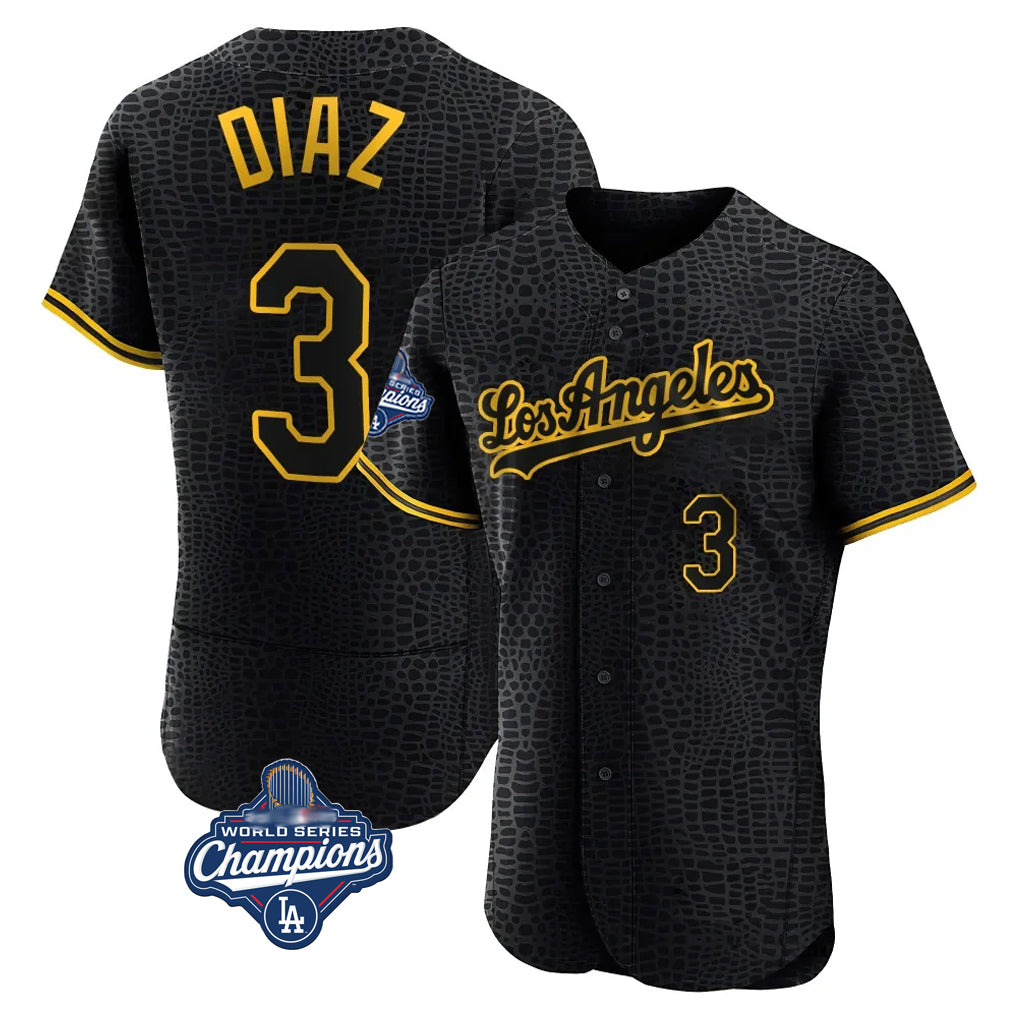 tocy LA.Dodgers #3 Edwin D¡§aaz Player Black World Series Meet Snake Skin City Limited Elite Home Stitched Jerseys