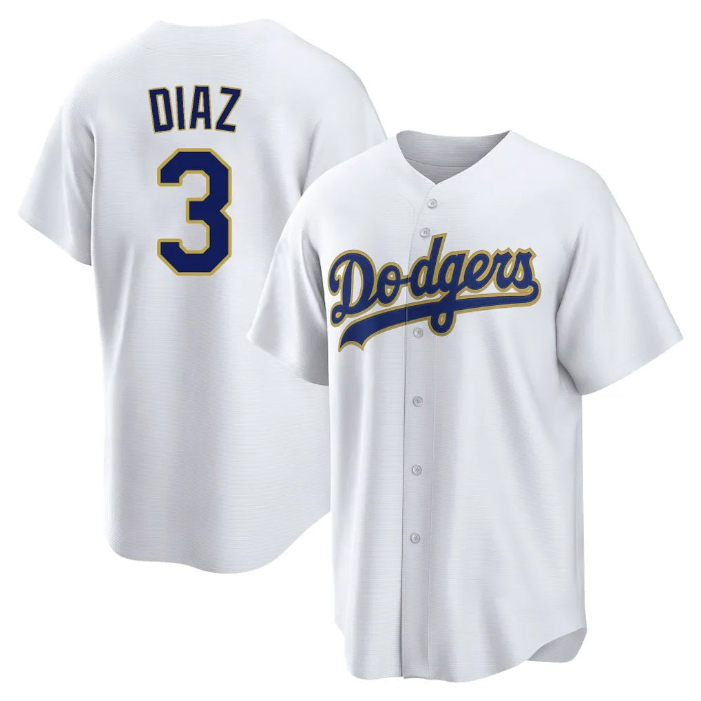 tocy LA.Dodgers #3 Edwin D¡§aaz Player Gold White 2026 Collection Stadium Game Stitched Jerseys