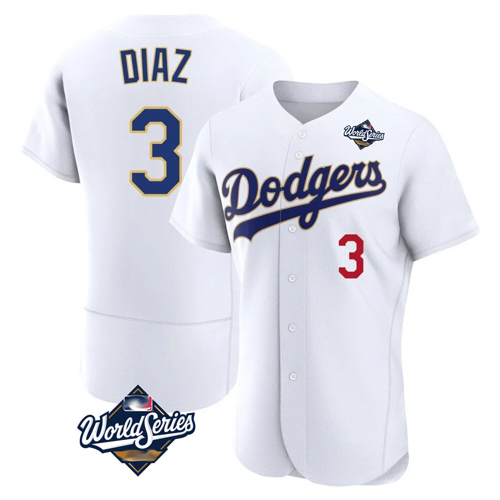 tocy LA.Dodgers #3 Edwin D¡§aaz Player Gold White World Series 2026 Collection Stadium Limited Elite Stitched Jerseys