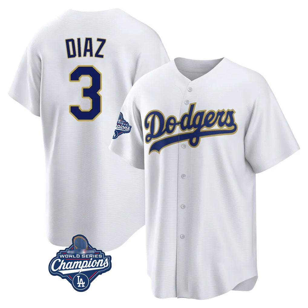 tocy LA.Dodgers #3 Edwin D¡§aaz Player Gold White World Series Meet 2026 Collection Stadium Game Stitched Jerseys
