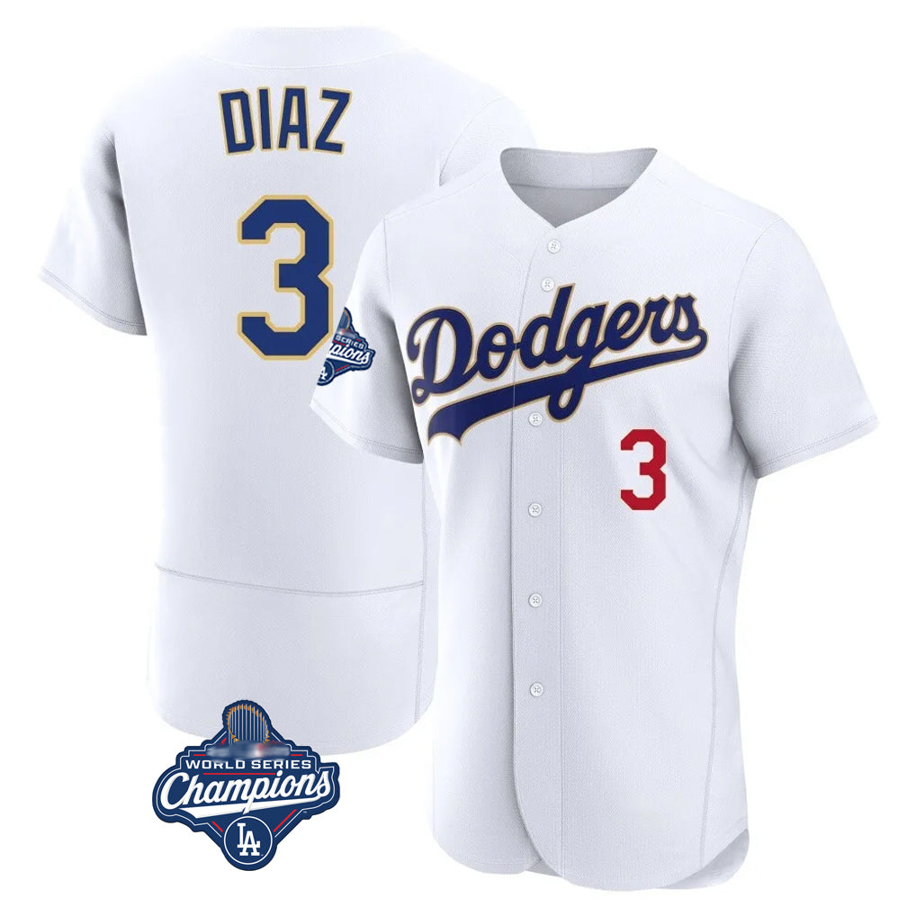 tocy LA.Dodgers #3 Edwin D¡§aaz Player Gold White World Series Meet 2026 Collection Stadium Limited Elite Stitched Jerseys
