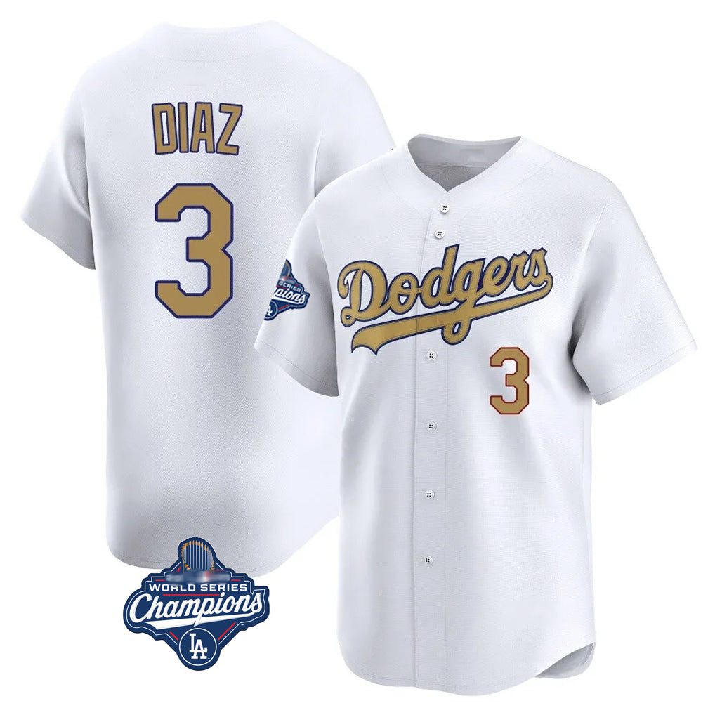tocy LA.Dodgers #3 Edwin D¡§aaz Player Gold World Series Meet Collection Limited Home Stitched Jerseys