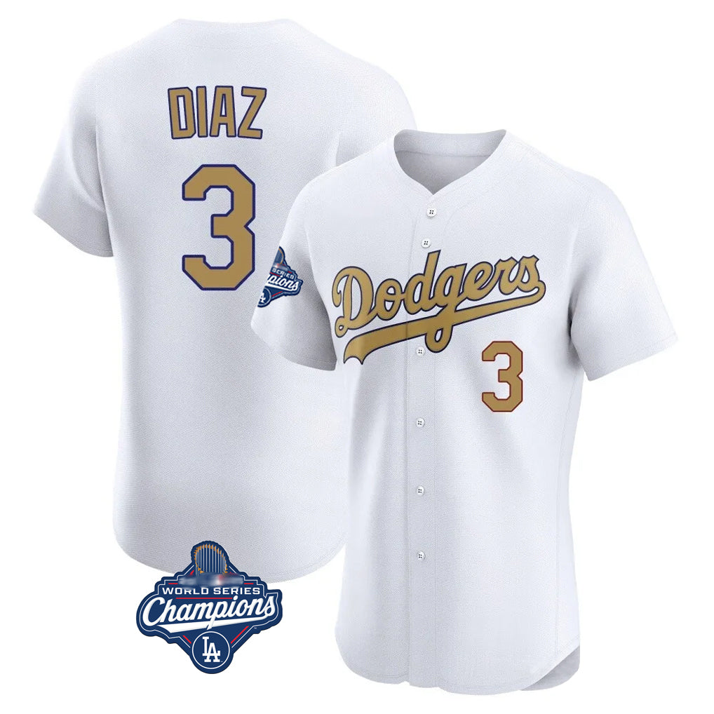 tocy LA.Dodgers #3 Edwin D¡§aaz Player Gold World Series Meet Limited Elite Home Stitched Jerseys