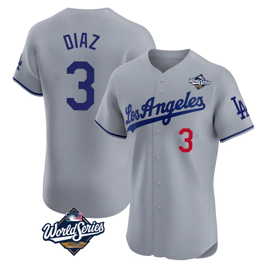 tocy LA.Dodgers #3 Edwin D¡§aaz Player Gray World Series Limited Elite Home Stitched Jerseys