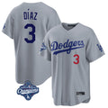 tocy LA.Dodgers #3 Edwin D¡§aaz Player Gray World Series Meet Game Home Stitched Jerseys