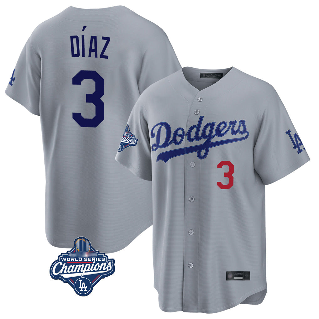 tocy LA.Dodgers #3 Edwin D¡§aaz Player Gray World Series Meet Game Home Stitched Jerseys