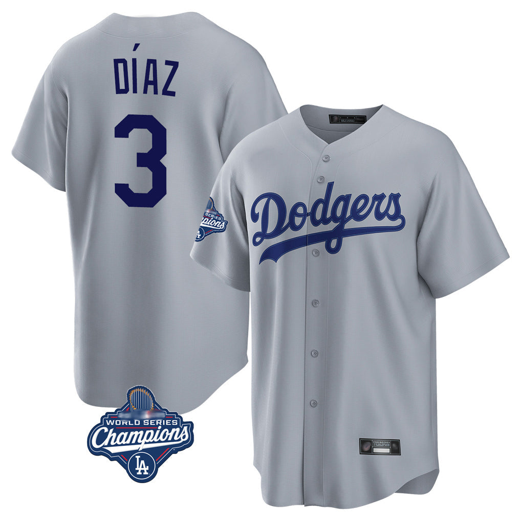 tocy LA.Dodgers #3 Edwin D¡§aaz Player Gray World Series Meet Game Stitched Jerseys