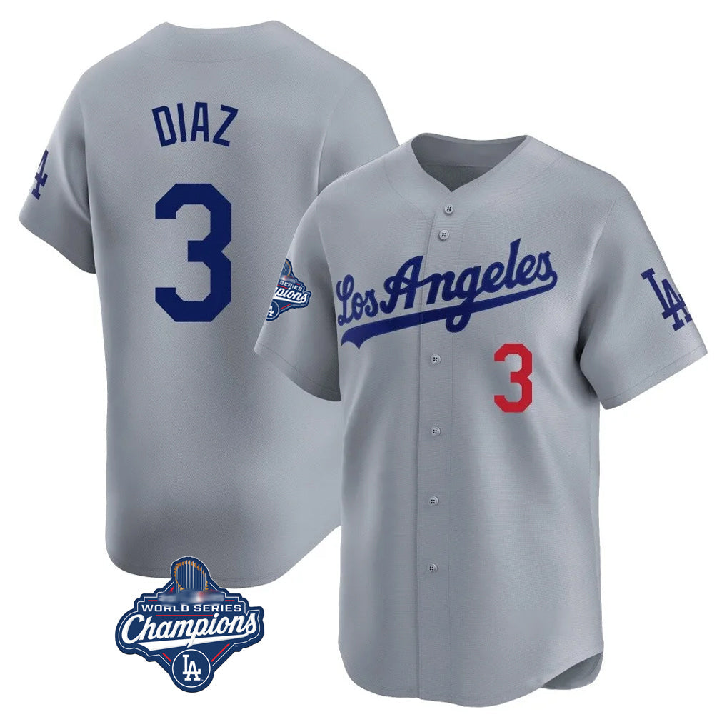tocy LA.Dodgers #3 Edwin D¡§aaz Player Gray World Series Meet Limited Home Stitched Jerseys