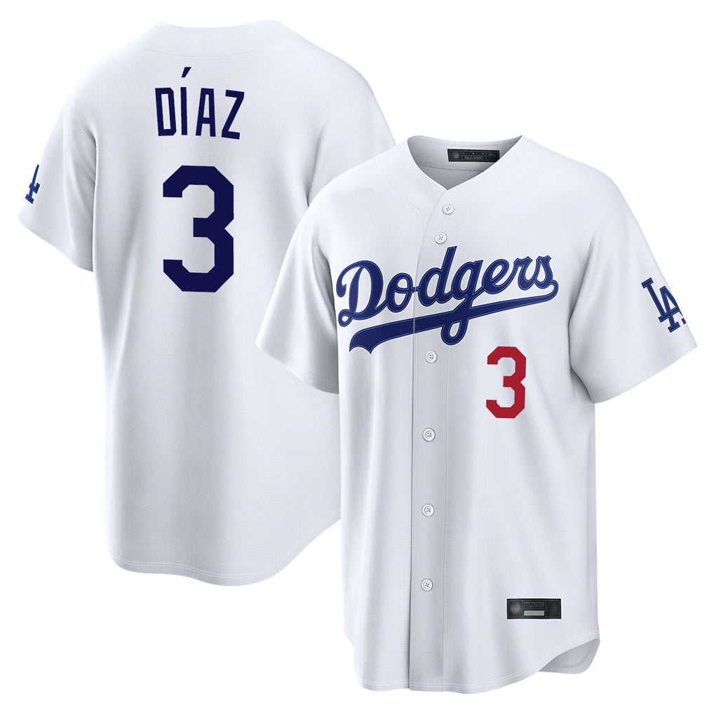 tocy LA.Dodgers #3 Edwin D¡§aaz Player White Home Game Stitched Jerseys
