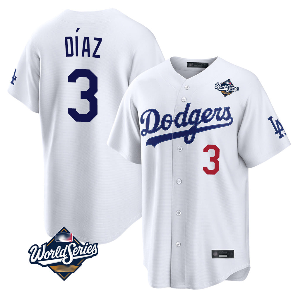 tocy LA.Dodgers #3 Edwin D¡§aaz Player White World Series Home Game Stitched Jerseys