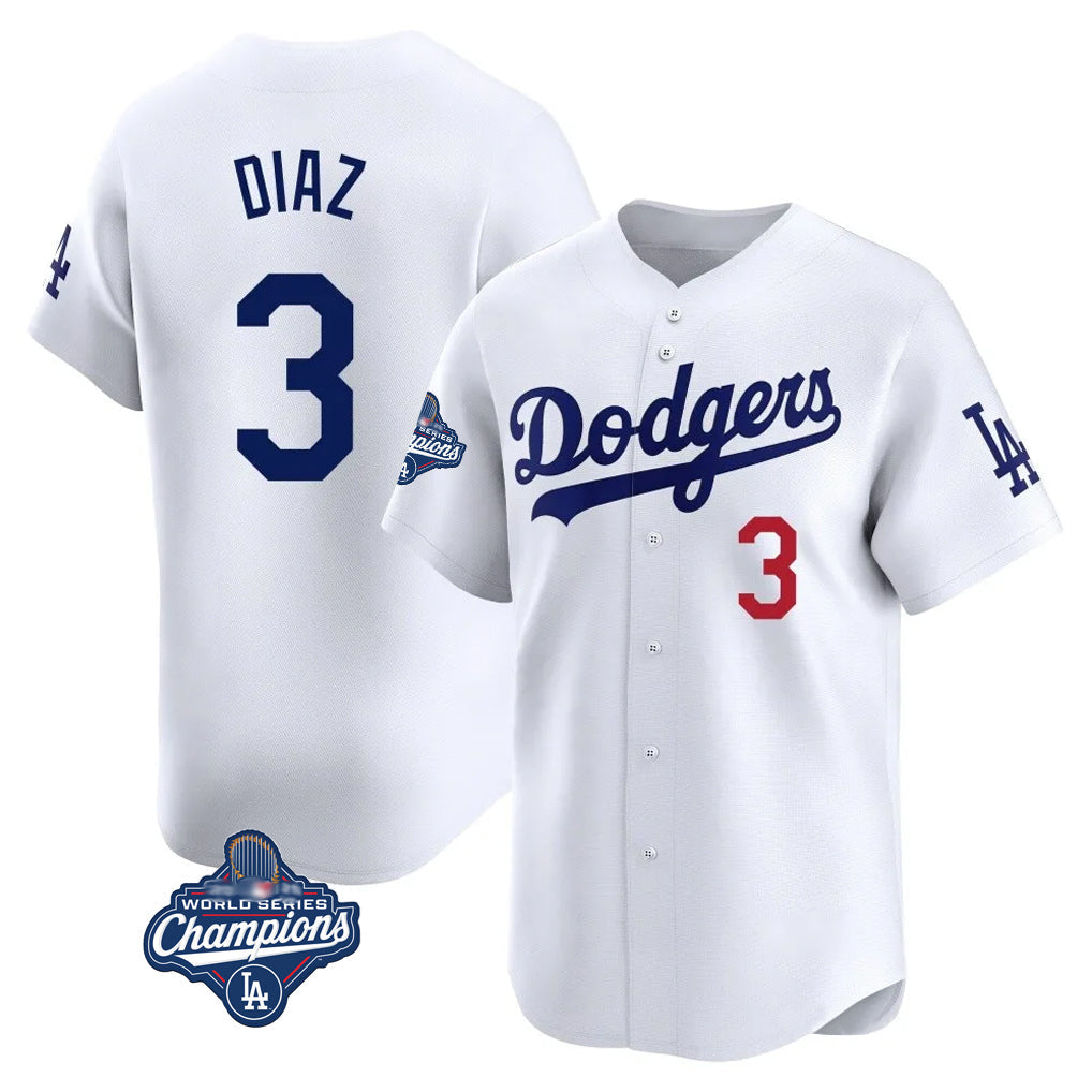 tocy LA.Dodgers #3 Edwin D¡§aaz Player White World Series Meet Limited Home Stitched Jerseys
