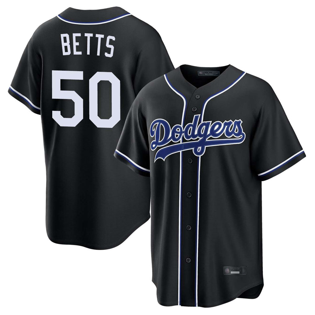 tocy LA.Dodgers #50 Mookie Betts Player Black Carbon Limited Home Stitched Jerseys