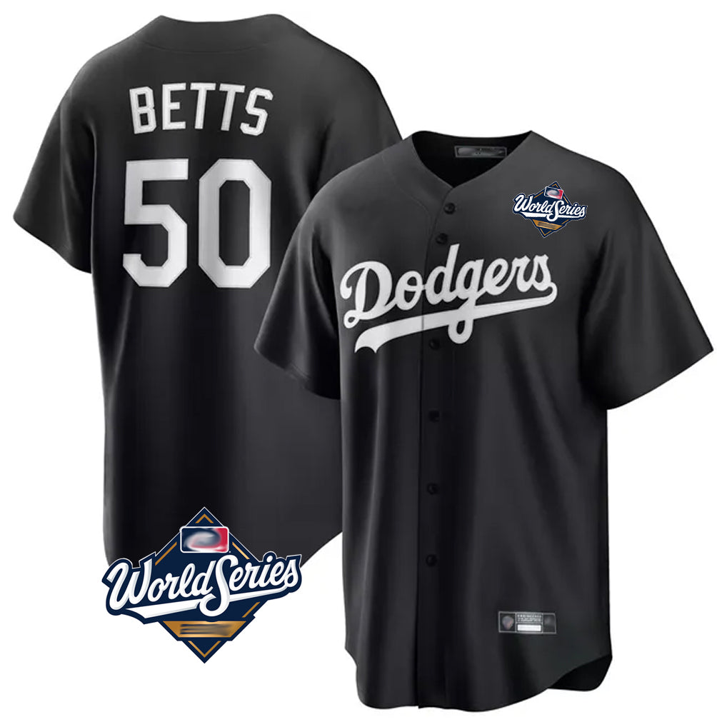 tocy LA.Dodgers #50 Mookie Betts Player Black World Series Carbon Limited Game Stitched Jerseys