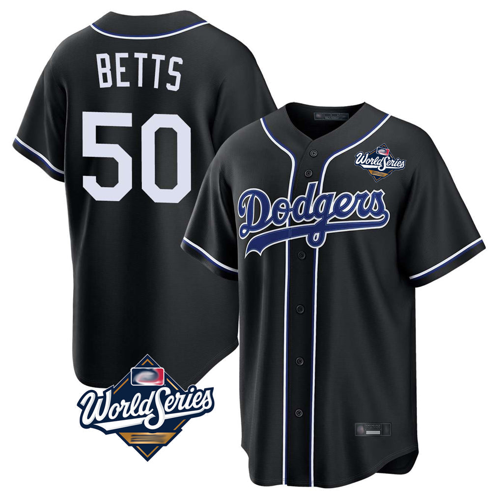 tocy LA.Dodgers #50 Mookie Betts Player Black World Series Carbon Limited Home Stitched Jerseys