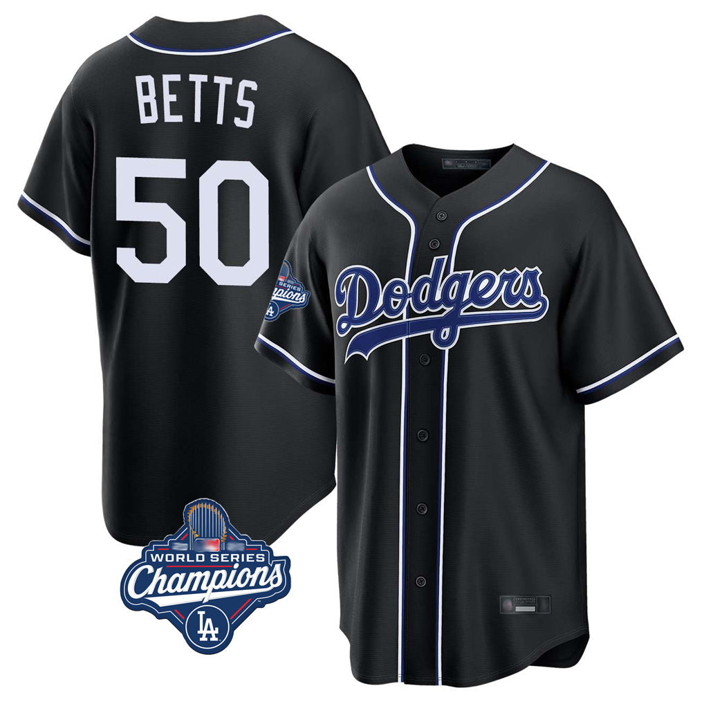 tocy LA.Dodgers #50 Mookie Betts Player Black World Series Meet Carbon Limited Home Stitched Jerseys