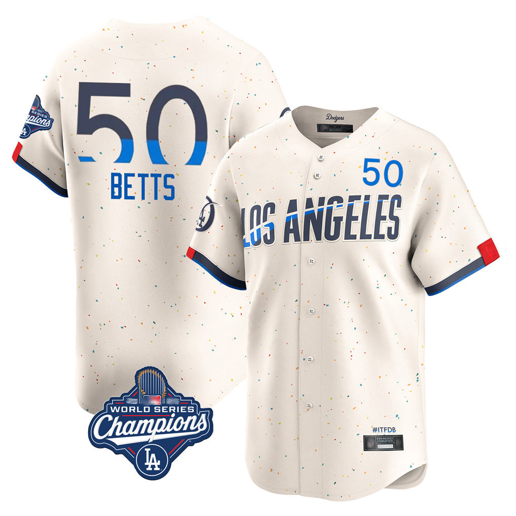 tocy LA.Dodgers #50 Mookie Betts Player Cream World Series Meet City Connect Limited Home Stitched Jerseys