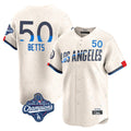 tocy LA.Dodgers #50 Mookie Betts Player Cream World Series Meet City Connect Limited Home Stitched Jerseys