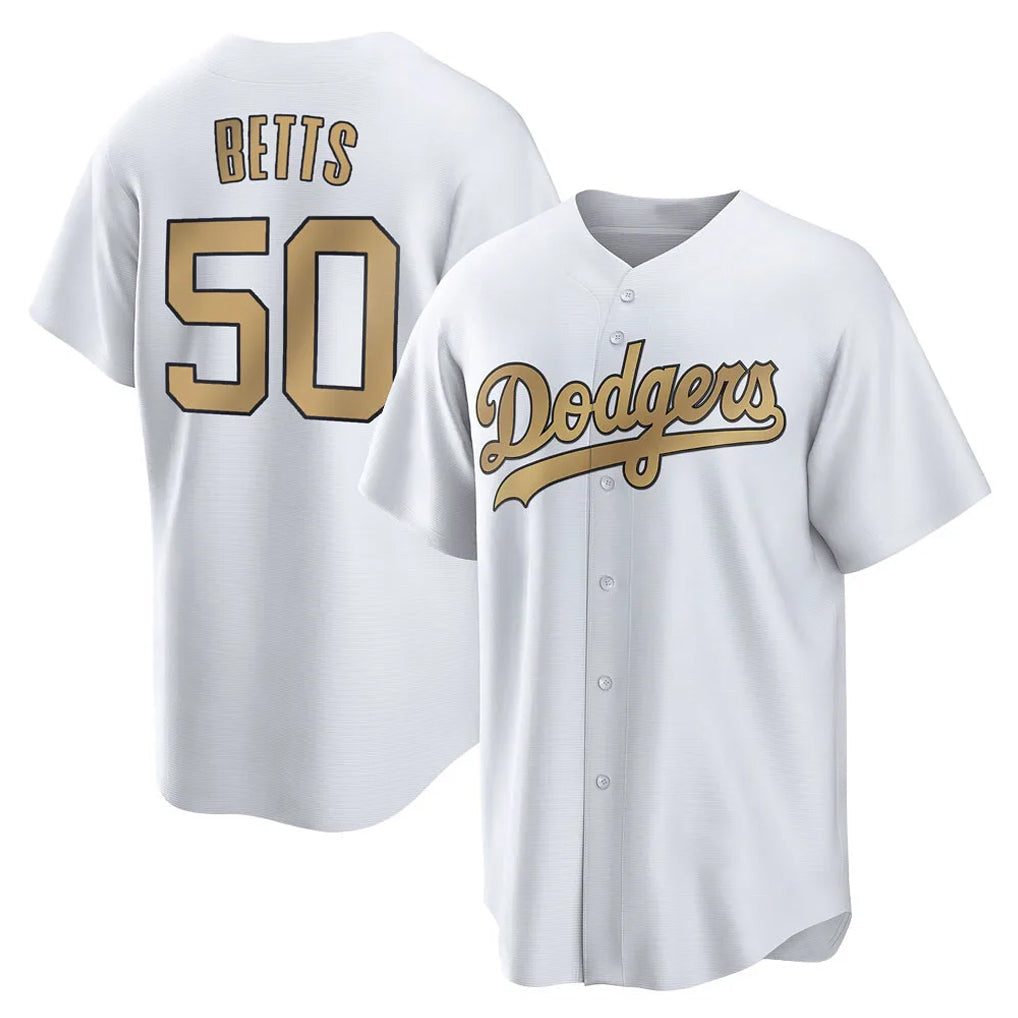 tocy LA.Dodgers #50 Mookie Betts Player Gold Collection Limited Home Stitched Jerseys