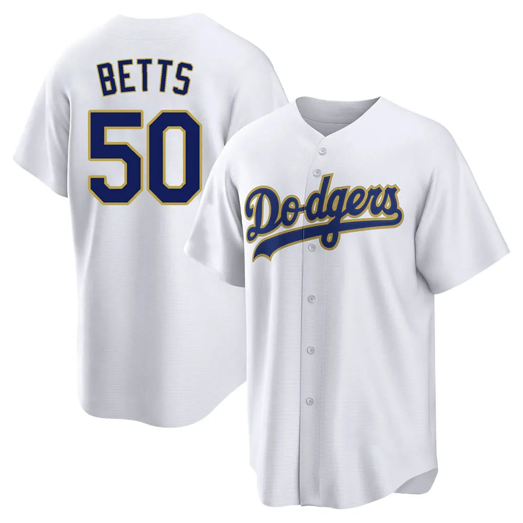 tocy LA.Dodgers #50 Mookie Betts Player Gold White 2026 Collection Stadium Game Stitched Jerseys
