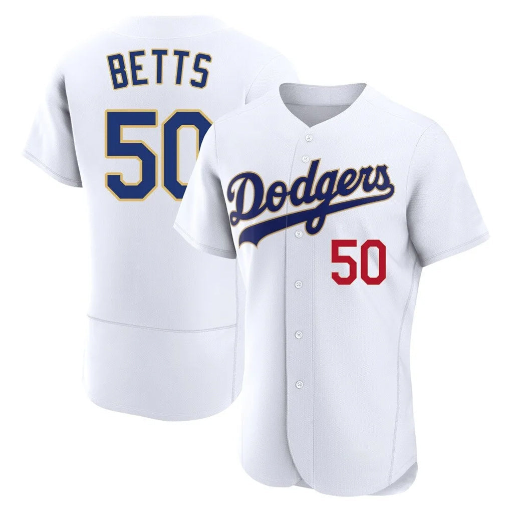 tocy LA.Dodgers #50 Mookie Betts Player Gold White 2026 Collection Stadium Limited Elite Stitched Jerseys
