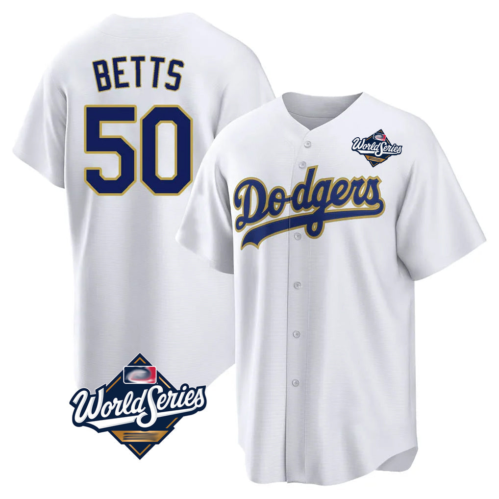 tocy LA.Dodgers #50 Mookie Betts Player Gold White World Series 2026 Collection Stadium Game Stitched Jerseys