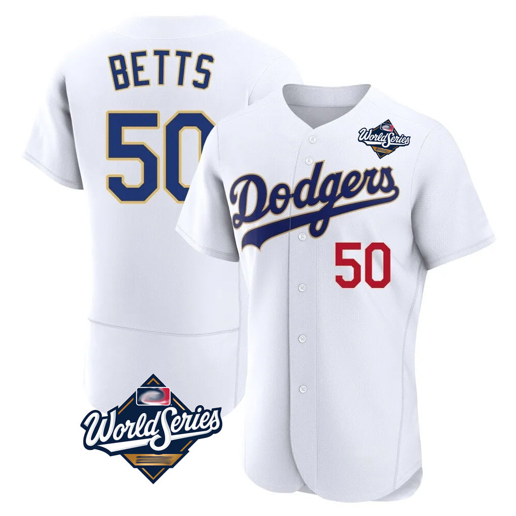 tocy LA.Dodgers #50 Mookie Betts Player Gold White World Series 2026 Collection Stadium Limited Elite Stitched Jerseys